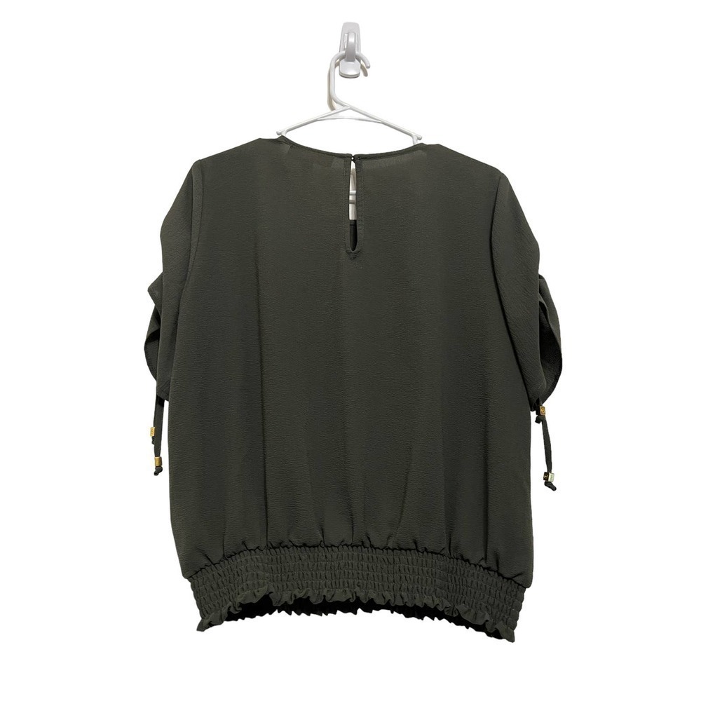 Michael Kors Green Short Sleeve Blouse Adjustable Sleeves Medium - Picture 4 of 6